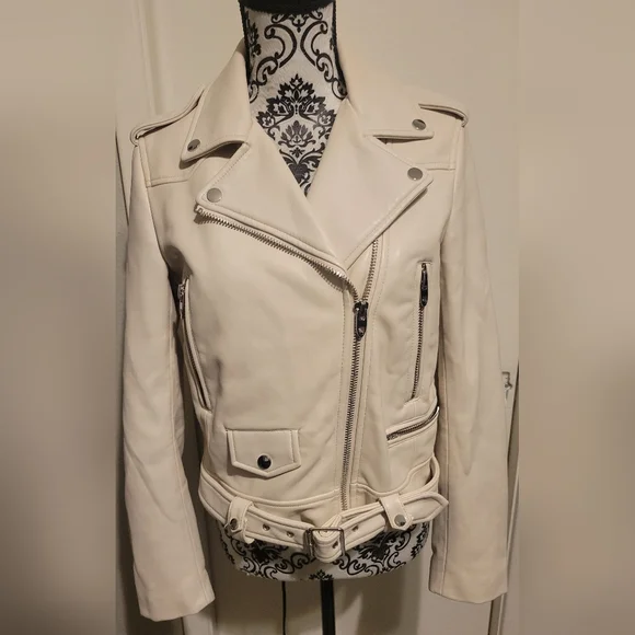 Zara Basic Cream Faux Leather Moto Jacket Sz Med - Picture 1 of 7